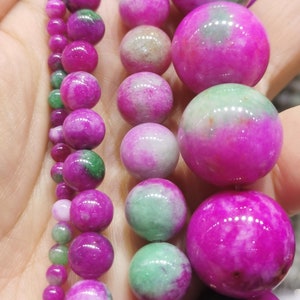 Large  Ruby Cherry Pink Green  jade Jadeite gemstone  round beads  4mm  6mm 8mm 10mm 12mm 14mm 16mm 18mm 20mm 16inch  jewelry making