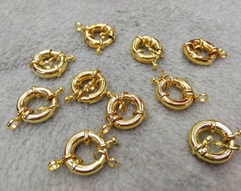 10pcs Gold Filled Sailor's Clasp, Large Spring Ring Include Loops 10mm / 13mm / 15mm/20mm for Large Necklace, Bracelet Findings