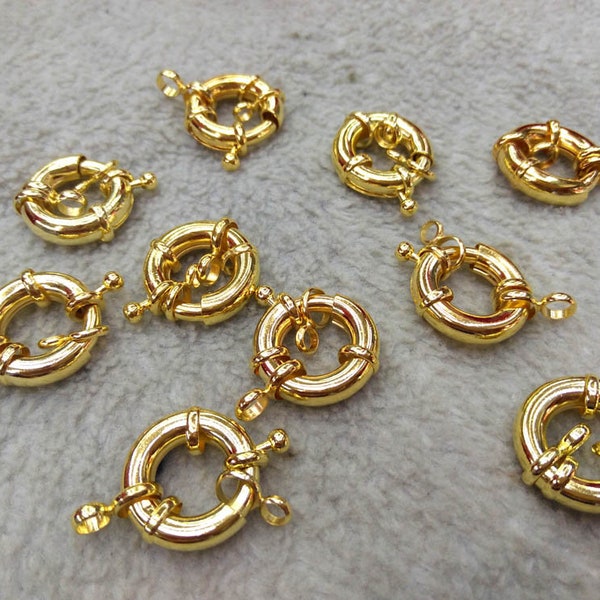 10pcs Gold Filled Sailor's Clasp, Large Spring Ring Include Loops 10mm / 13mm / 15mm/20mm for Large Necklace, Bracelet Findings