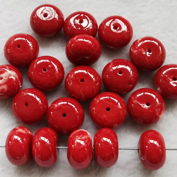 20PCS Dark Red Coral rondelle abacuse roue heishi 4-20mm Japanese Red (Aka) Corail, Perles de corail sang de bœuf pour la fabrication de bijoux