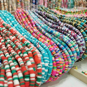 350pcs Mixed Heishi Bead, pastel African Vinyl Disc Connector Rainbow  Recycled Phono Records from Ghana  Vulcanite Heishi Beads -Necklace