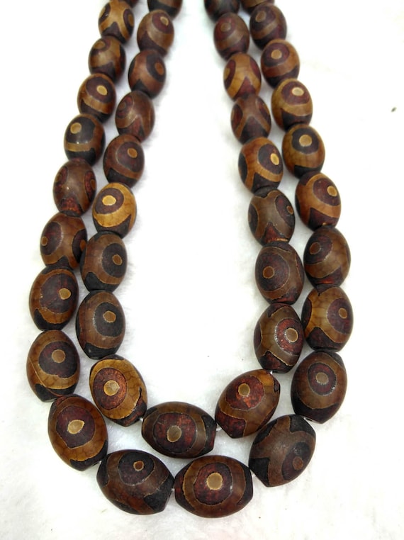 16inch Brown Old Tibetan Dzi Agate Oval Rice beads 8-14mm Eye Pattern Matte  Tibetan Agate Dzi Faceted Drum Shape Beads Necklace Jewelry