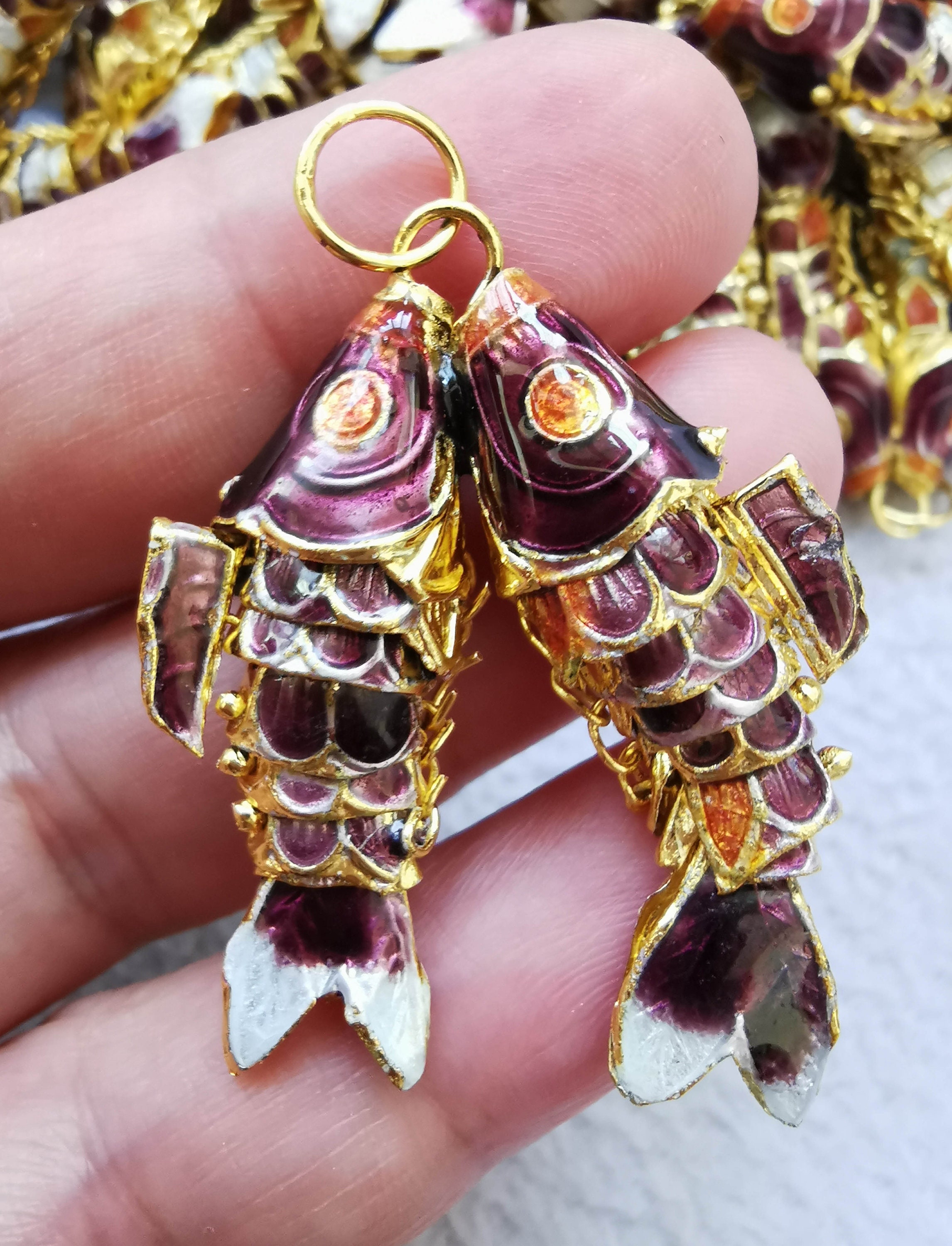 Double -- 2sets Handmade Cloisonne Articulated Fish Animal Gold