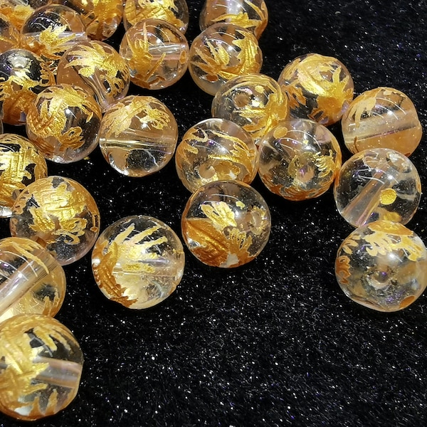 Natural AAA Clear Quartz With Gold Dragon -silver Carved Round Beads,8mm/10mm/12mm/14mm/16mm Quartz Beads 16inch