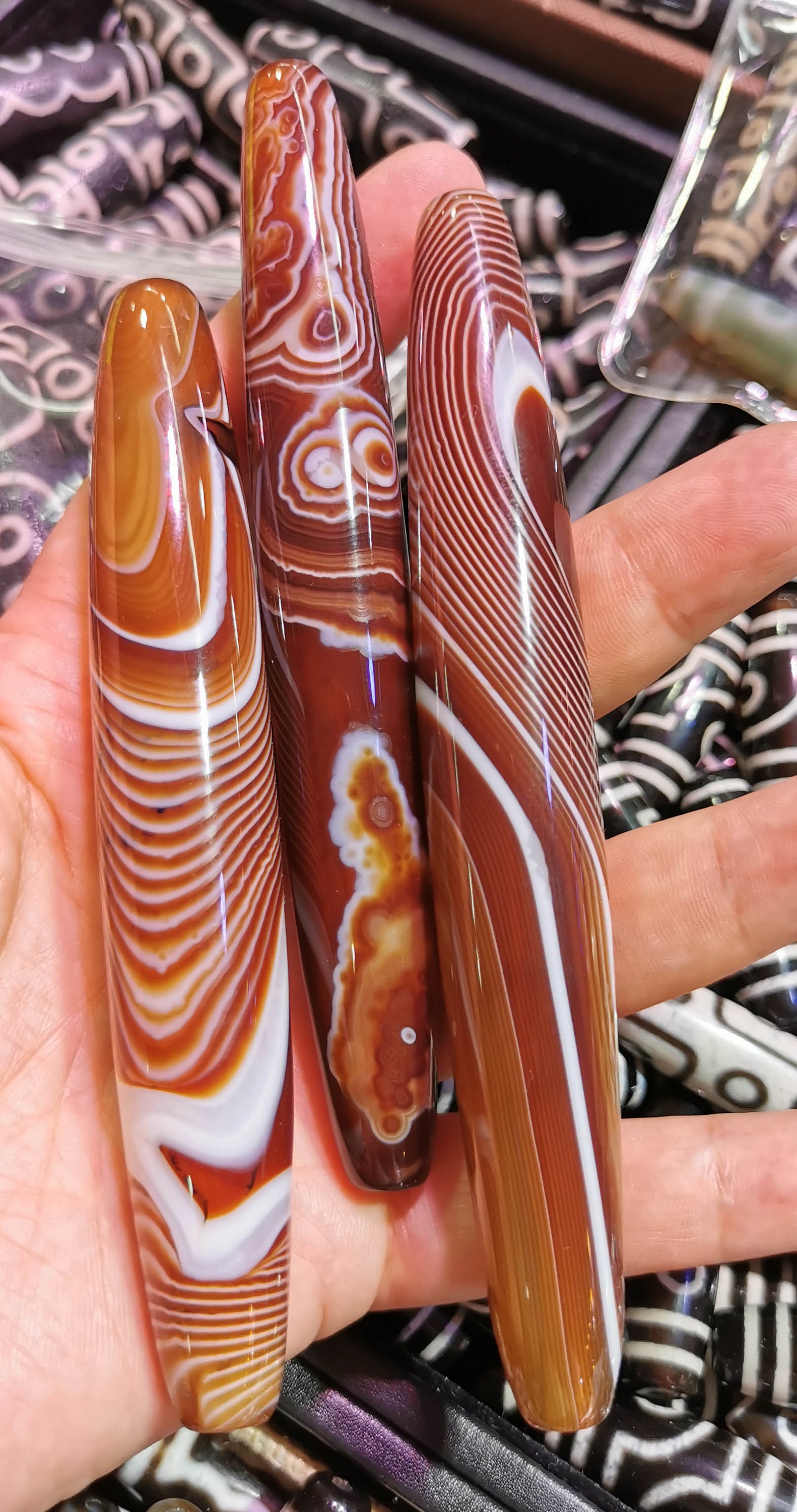 Raw -Massage stick 100-120mm(4inch) natural  Agate stone -slice Carnelian Polished Bar Cylinder Column Tube round beads red onyx Cabochon