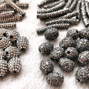 Lot 20pcs CZ Micro Pave  hematite -black jet Pave Tube-rondelle-round-Drumfor Bracelet/Necklace, Crystal Separator cylinder , Bar Beads