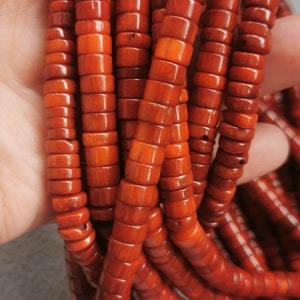 130pcs Dark Sadin Brown Red Coral bead, 4-8mm rondelle  Heishi Wheel Disc Beads 16inch jewelry Supplies, Natural for jewelry making
