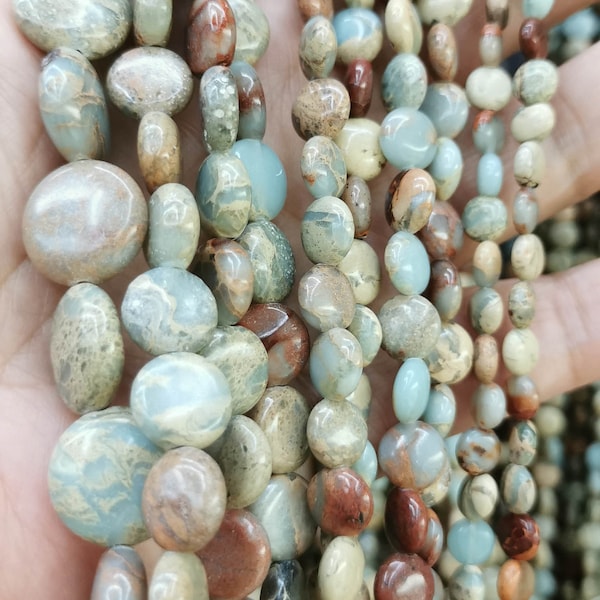 Large Natural African Opal  jasper Beads  Coin Beads - Jewelry Making Supply - Aqua Terra Jasper - Gemstone Coin Beads - 16 inches 6mm-30mm