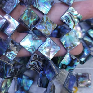 16inch-- Natural Rainbow  Abalone Flat Diamond Square Shell beads,12-14mm Loose Smooth Seashell Beads, Mosaic Abalone Beads