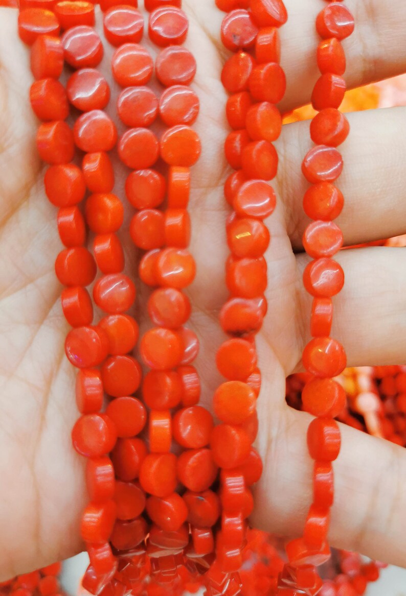 65pcs red coral coin disc round beads pink oranger red loose beads 6mm 16inch