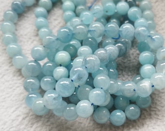 Full 16inch Real Natural Aquamarine Beads Smooth round beads 3mm to  16mm    for bracelet-earrings-necklace