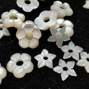 12pcs Natural Pearl  Shell Flower five petal carved  Beads for Jewelry Making 10mm  Hand Carved Flower connector bead