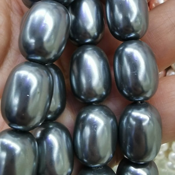 Full 16inch -- Grey Black  White Antique Pearl Pearly jewelry egg oval rice nuggets 8mm to 16mm  loose bead