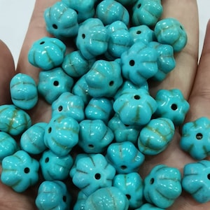 Drilled--12pcs Howlite Turquoise Gemstone Pumpkin Beads - Howlite Beads Lantern spacer beads 10-12mm