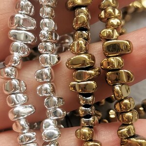 Fulll 16inch Natural Hematite Jewelry Freeform nuggets chips bambou Sterling Silver Rose Gold gunmetal Perle noire 6-10mm