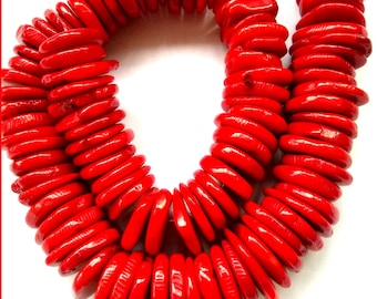 Large  20-8mm red coral  Jewelry heishi Round beads  Chunky wheel slice Disc freeform loose beads  14inch