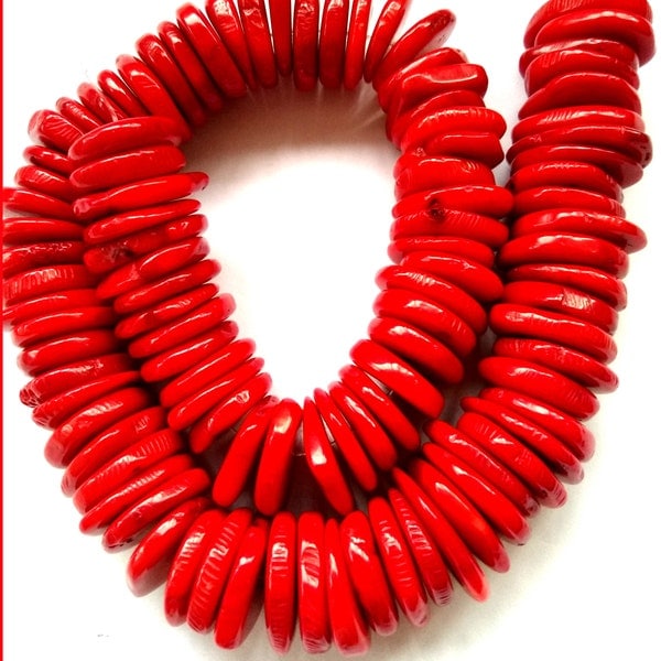 Grands bijoux en corail rouge 25-10mm, perles heishi, grosse roue, tranche de disque, forme libre, perles amples, 14 pouces