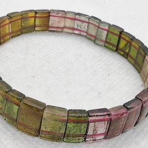 Bracciale rettangolare con perline di tormalina arcobaleno naturale di grado AA, 6 x 9 mm, gioiello elastico con pietre preziose.
