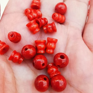 6sets Natural Red Coral Guru BeadsOcean Coral Mala Making ,3 hole Bead for connector spacer beads necklace pendant image 5