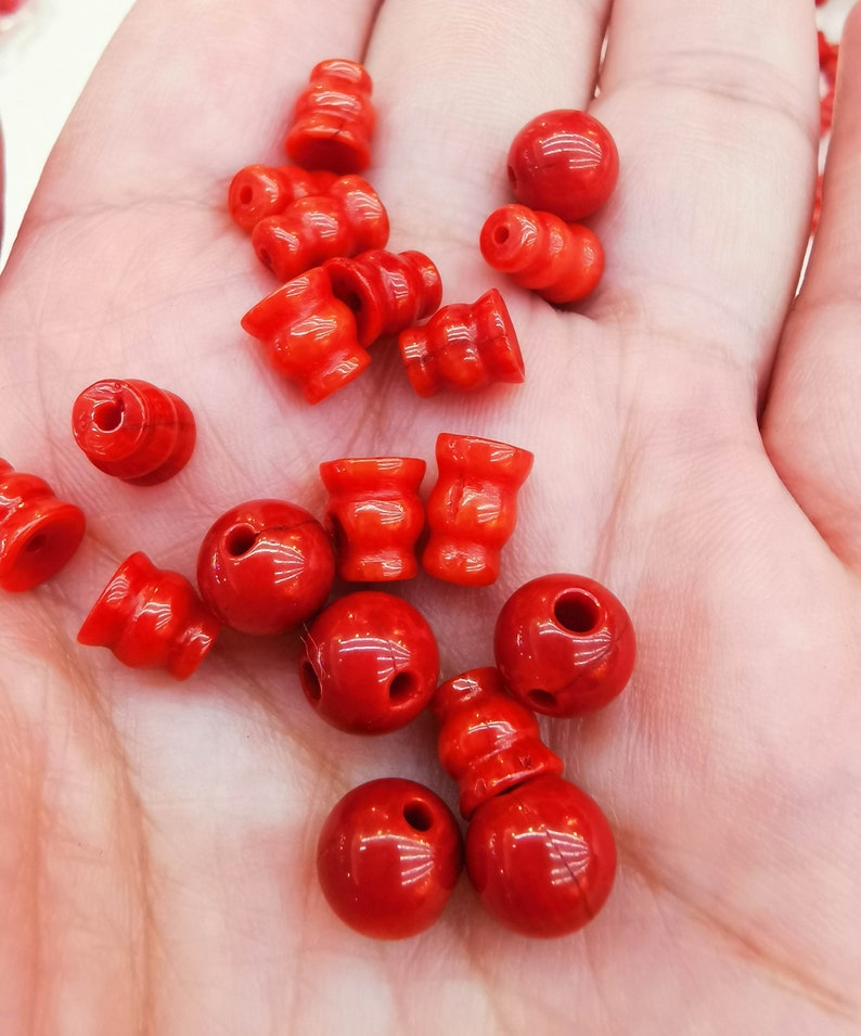 6sets Natural Red Coral Guru BeadsOcean Coral Mala Making ,3 hole Bead for connector spacer beads necklace pendant image 5
