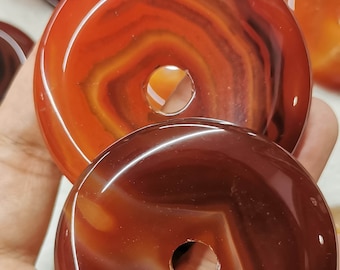 Large 60mm to 30mm Natural red agate slice veins donut round circle onyx carnerial gemstone pendant focal bead  1pcs