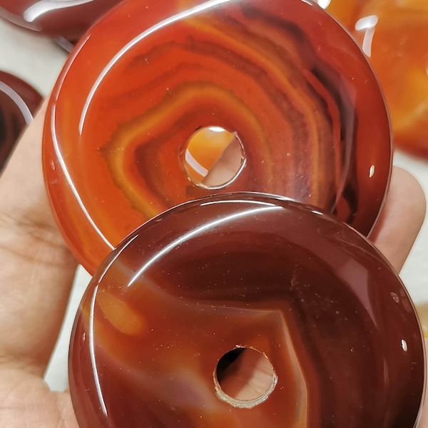 Large 60mm to 30mm Natural red agate slice veins donut round circle onyx carnerial gemstone pendant focal bead  1pcs