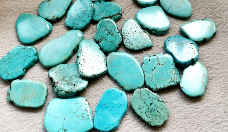 30-40mm Aqua blue Flat Magnesite Chunky Beads in Turquoise Nugget Beads for wire bangle Tassel bracelet jewelry makers tassel focal point