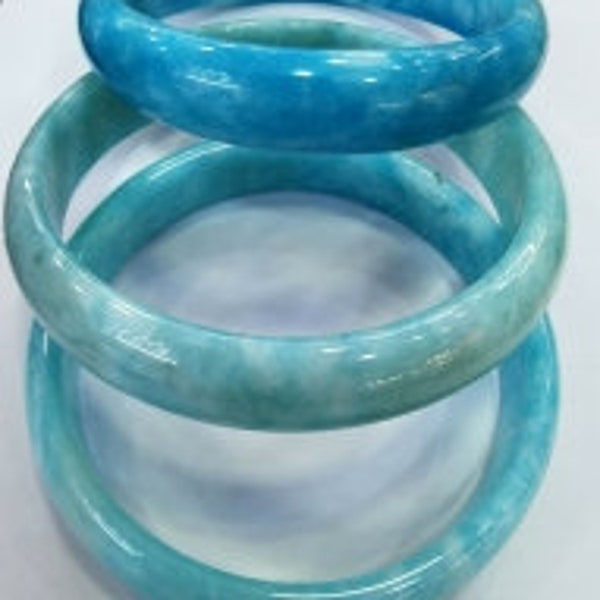 Bracelets joncs en larimar bleu -Bracelet en jade bleu suisse- Bracelet jonc en jade jadéite vert Bracelet pour femme Sculpture à la main 58-60 mm