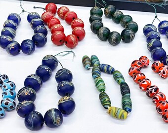 Large 10pcs Glaze Ceramic Beads Ceramic Ball Hand-Painted Beads Striped Ceramic Beads Round  Rice Barrel Spacer Beads DIY Jewelry Supplies