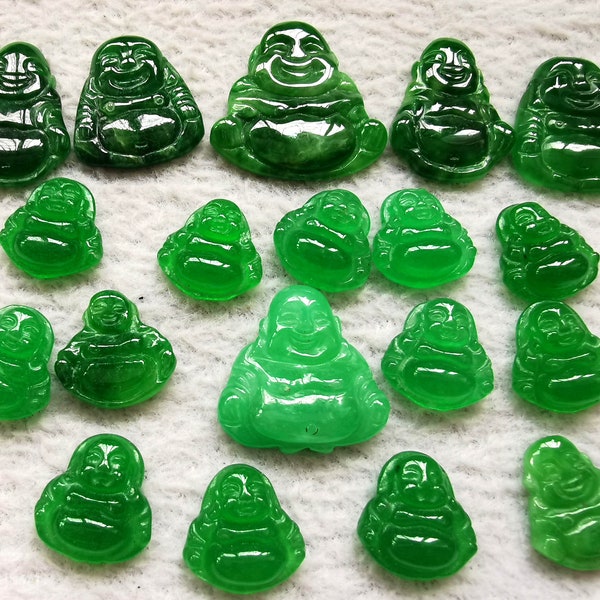 Handmade Canadian Jade Smile Buddha Carving 13-20mm bead -Natural Green Jade carving, Jade Buddha Pendant -cabochon