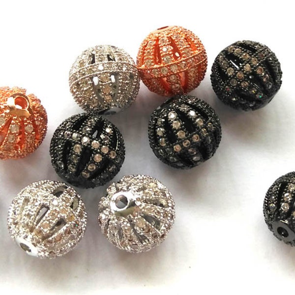 10piece  Round ball CZ micro pave  Jewelry loose beads lantern carved for earrings pendant  DIY 10mm 12mm 14mm