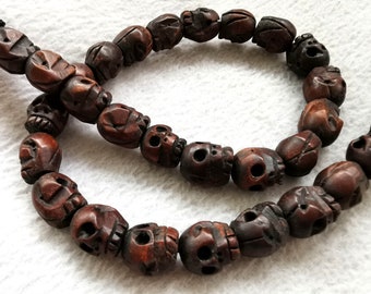 30pcs Genuine wood jewelry skelet carved wood mala  10x14mm skull beads for earrings -bracleet-neckalce 16inch