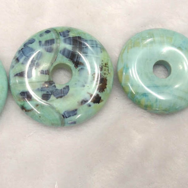 2pcs Natural agate blue green  round donut 30mm 40mm 50mm(2")  emperor jasper,semi precious stone, Aqua Terra Jasper donut pendant