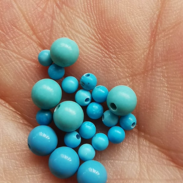 Half drilled--50pcs  blue Turquoise 2-6mm Half-Drilled Round Bead, Turquoise  earrings Round Cab Loose Smooth polished gemstone