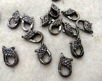 10PCS Hematite Lobster Clasp,24K Gold Micro Pave CZ Lobster Clasps,CZ Cubic Zirconia 10-15mm