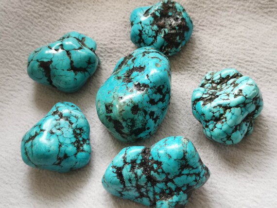 6pcs Large Rare Turquoise Beads, Rough Nugget Chip Freeform