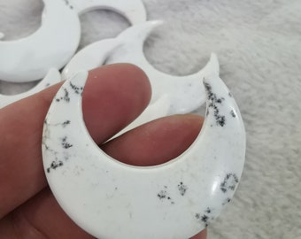 Large 2inch 50mm Natural Navry White turquoise Crescent Moon Curved Handmade Double Horn Focal Pendant Bead