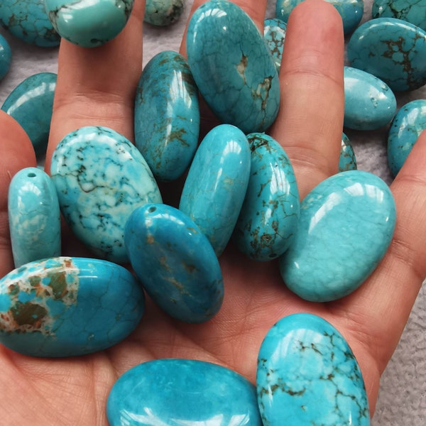 20x30mm Turquoise stone puffed oval beads Dark blue turquoise Gemstone Cabochons, Egg Polished  for necklace-earrings -pendnat