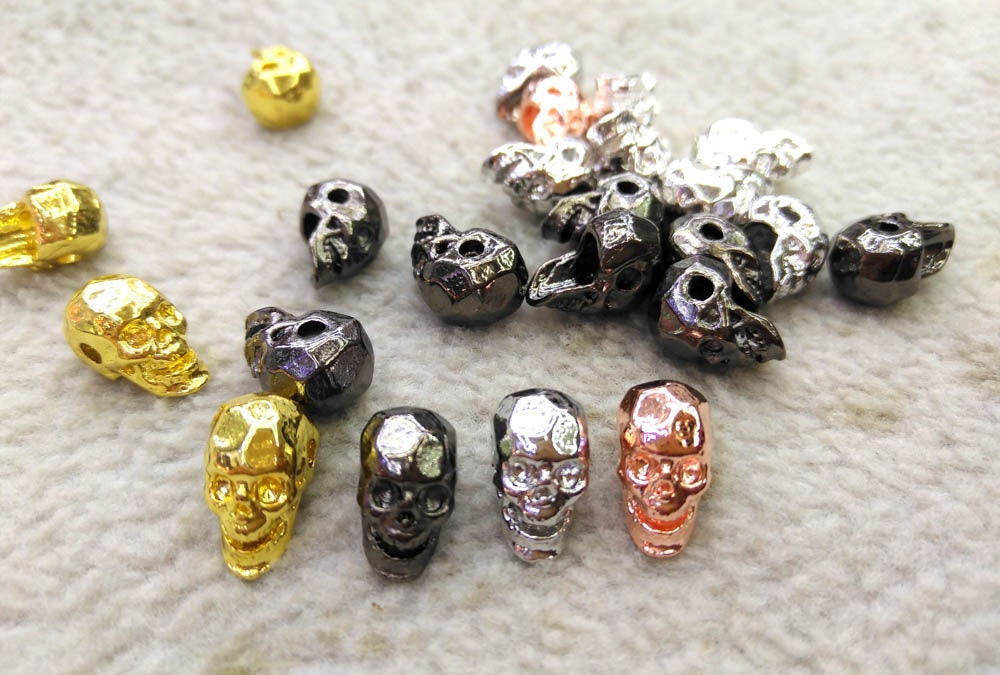 Top Quality --10pcs Solid Brass Skull Beads 10x14mm