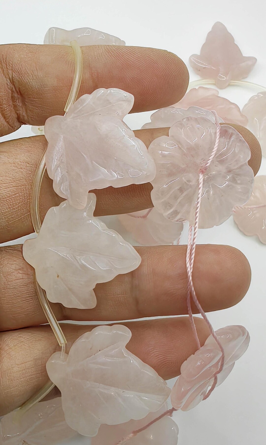 10pcs Natural Pink Rose Quartz Leaf Earring Pendantbeads Leaf Grapes ...