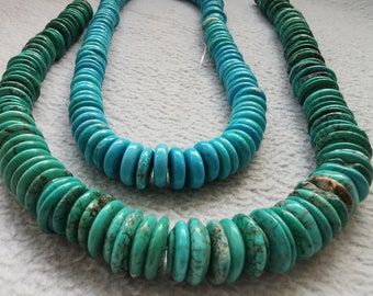 blue -green Turquoise Heishi Tyre shape 6-12mm Beads Smooth Beads  | Turquoise Beads | Smooth Turquoise Heishi Beads Necklace 16inch