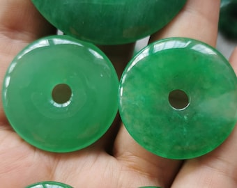 Bulk 10pcs-- 8mm to 50mm Natural jade Circle donut gemstone pendant focal bead  Emeral green jade  for jewelry making