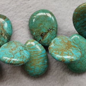 Gebohrt--Große Matrix Bronze tibetisch Türkis Platte flach Tropfen Tropfen Anhänger Schmuck Fokal Ohrringe 2-12Stk