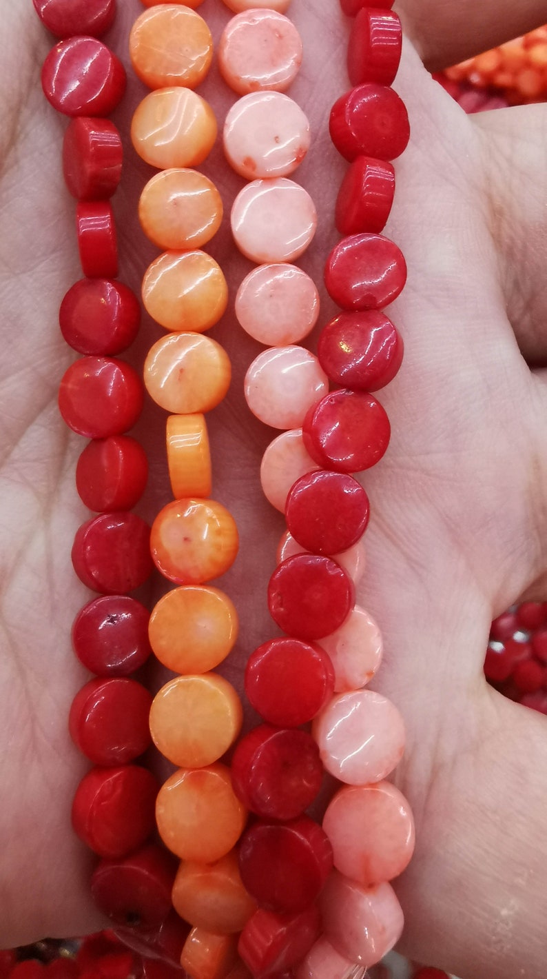 65pcs red coral coin disc round beads pink oranger red loose beads 6mm 16inch