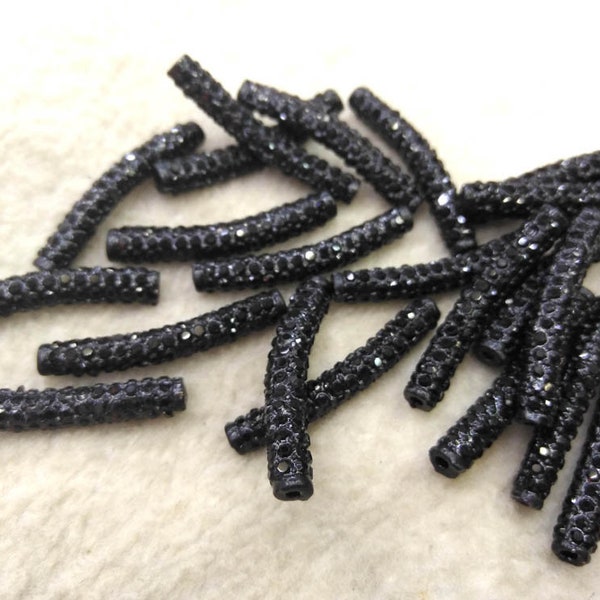20pcs CZ Micro Pave 30x6mm hematite -black jet Pave Tube for Bracelet/Necklace, Crystal Separator cylinder , Bar Beads