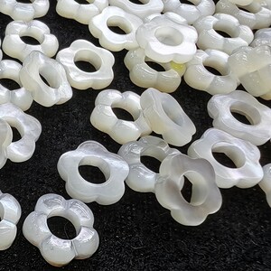 Large Hole 4mm--12pcs Natural Pearl  Shell Flower five petal carved  Beads for Jewelry Making 10mm  Hand Carved Flower connector bead