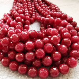 Mountain Jade Beads, Red, Faceted round 6mm 8mm 10mm 12mm - 16 inch strand Deep Jade for bracelet-necklace -earrings DIY