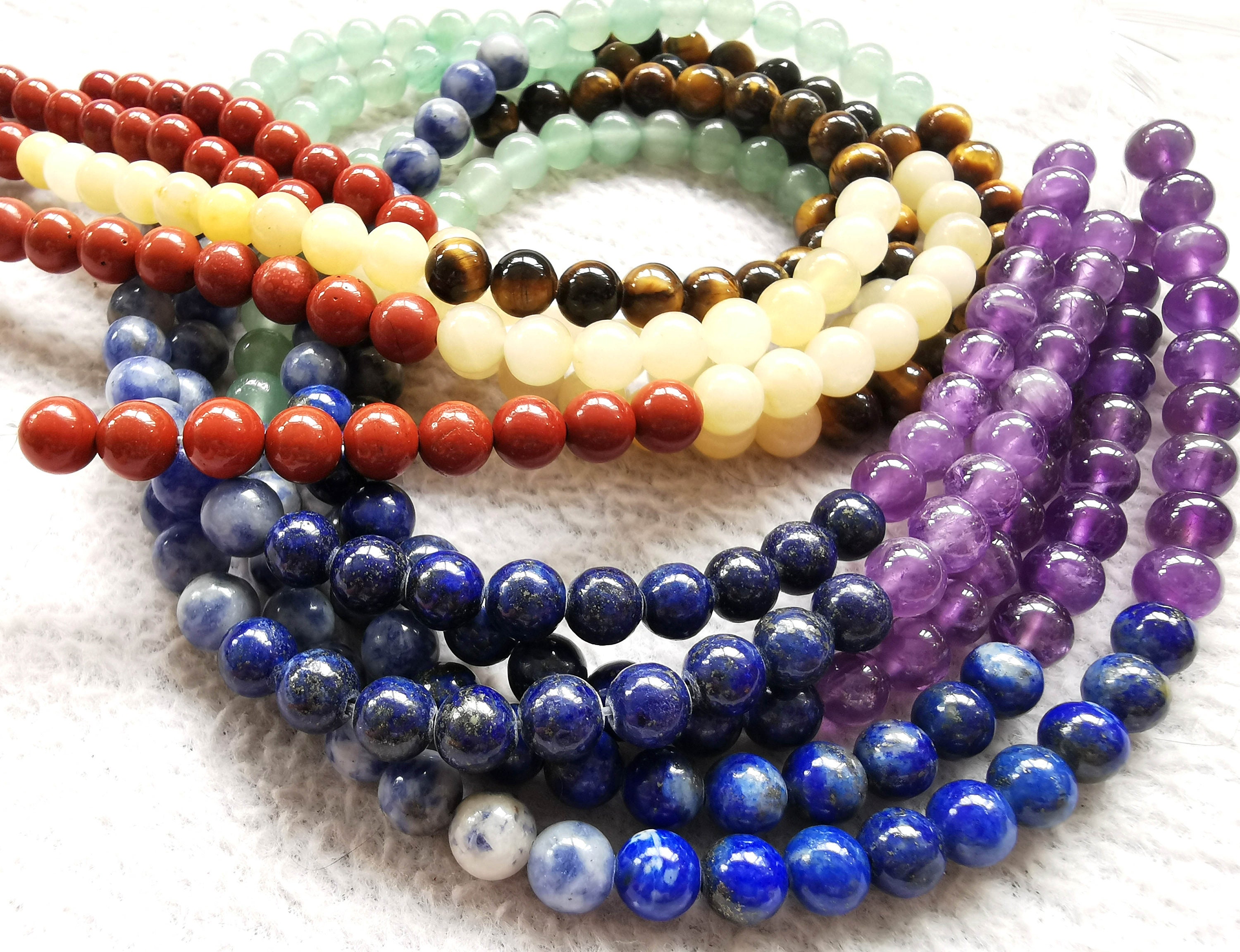 318054016 Chakra Gemstone Beads 8mm Round Beads,Amethyst,Lapis,Sodalite,Green Aventurine,Tiger Eye,Yellow Jade,Red Jasper,Approx 49 beads