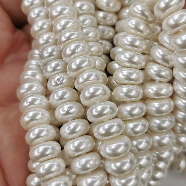100pcs White Sea pearl shell rondelle spacer beads 8X4mm 16inch -necklace making supplies - jewellery beads