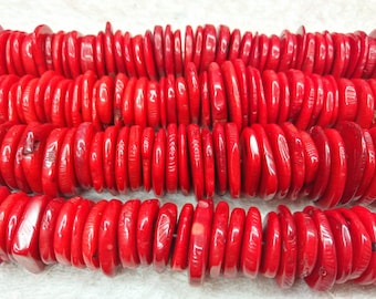 130 Stück rote Koralle Schmuck Heishi Perlen Chunky Rad Scheibe Disc freeform lose Perlen 8-25mm